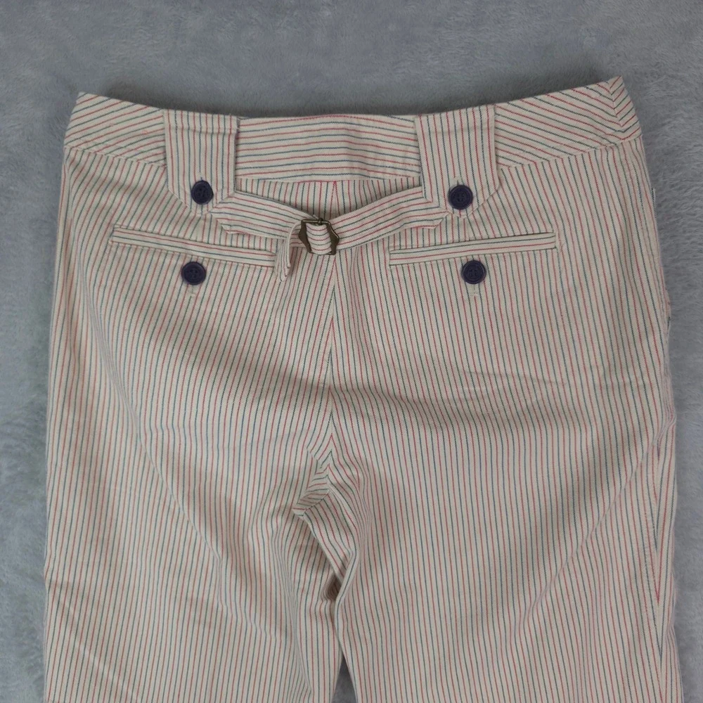 Bandolino Capri Pants Womens 10 White Red Blue Striped Cuffed Stretch Nautical